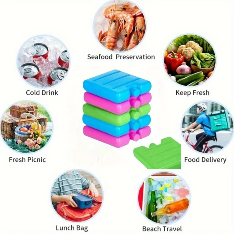 1/8pc Reusable Gel Ice Blocks Cooler Bag Stackable