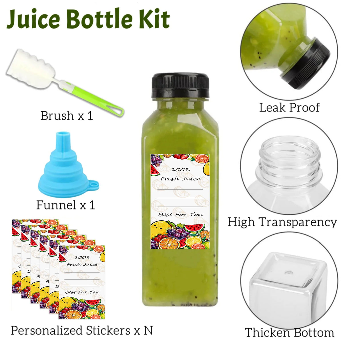 20-80pcs Plastic Juice Bottles 8/12oz Reusable Juice Bottles