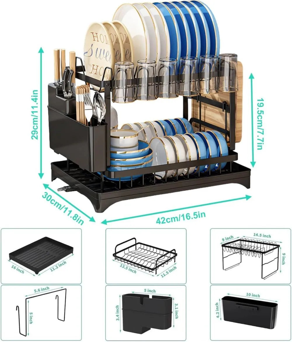 Tier Stainless Steel Dish Drying Rack Drainboard Tableware