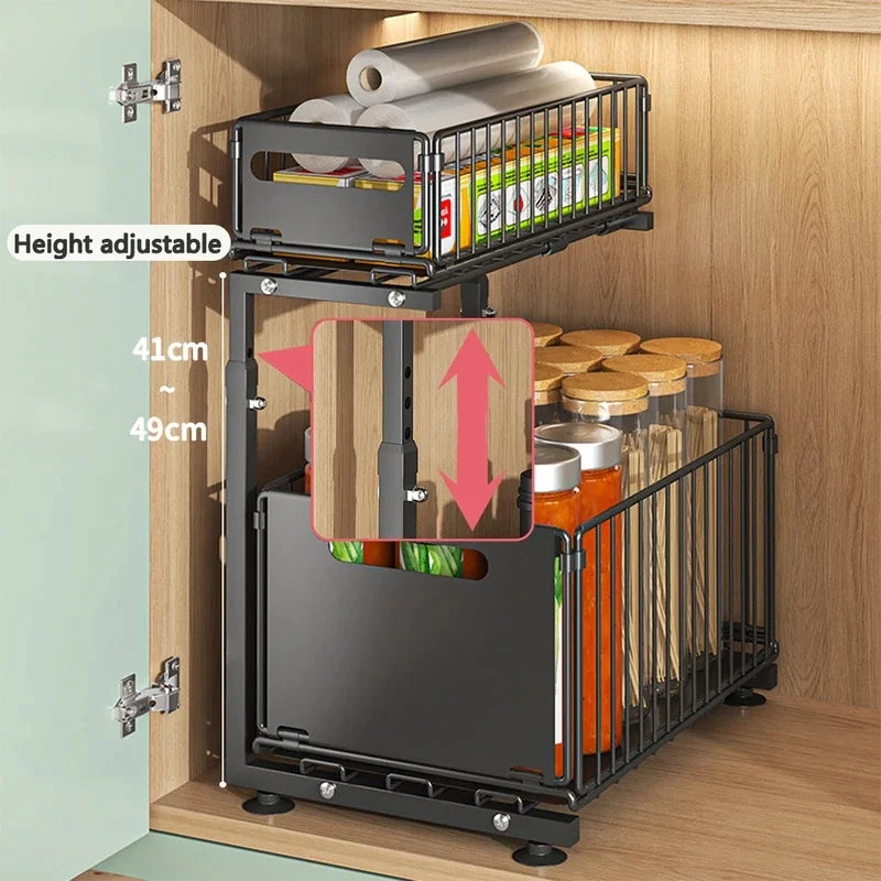 Tier Adjustable Pull Out Under Sink Organizer Slide