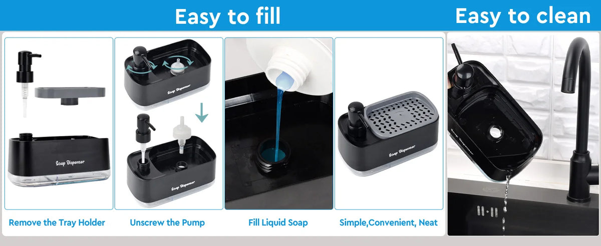 Dual Pump Soap Dispenser 3-In-1 Organizer Sponge Storage