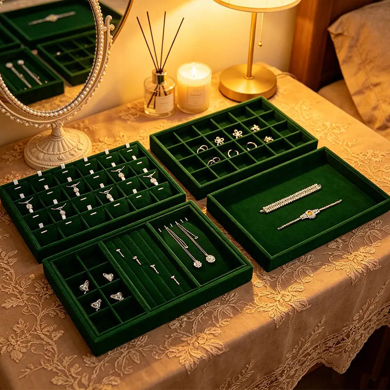 Woodten Green Premium Jewelry Display Tray Velvet Ring