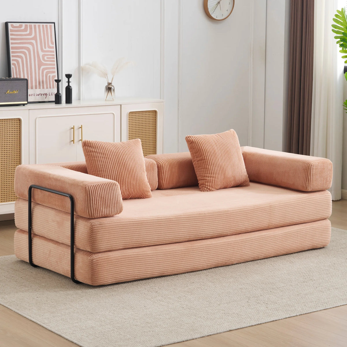 Corduroy Convertible Sofa Bed 2-In-1 Floor Sofa &