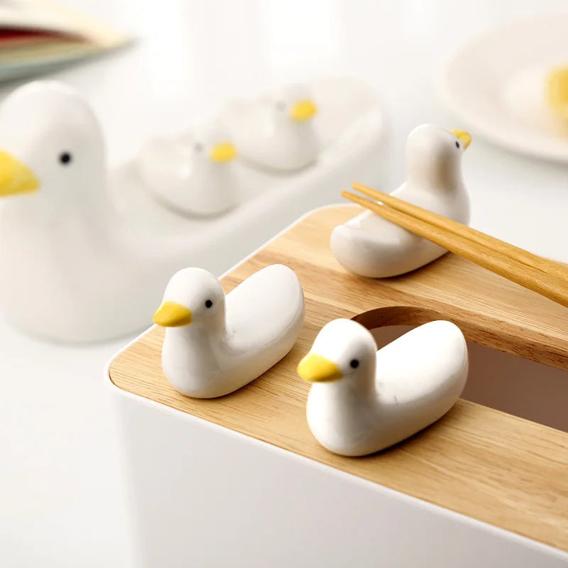 1-3pcs Duck Shape Ceramic Chopsticks Holder Spoon Rest