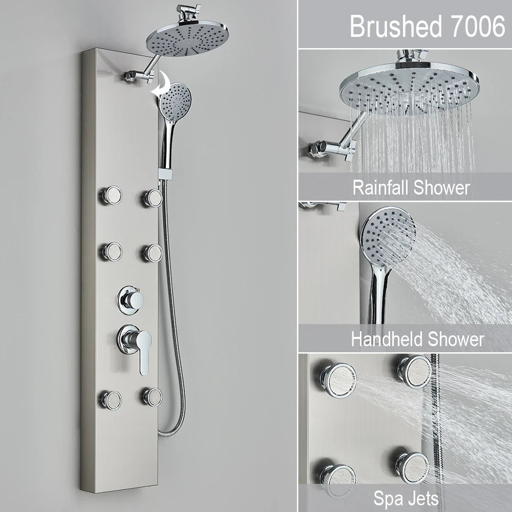 Black Shower Panel Storage Rack Rainfall Shower Faucet