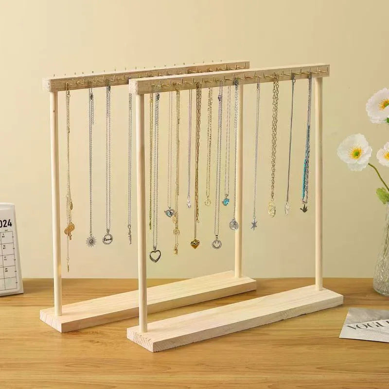 Jewelry Organizer Display Stand Solid Wood Necklace Hanging