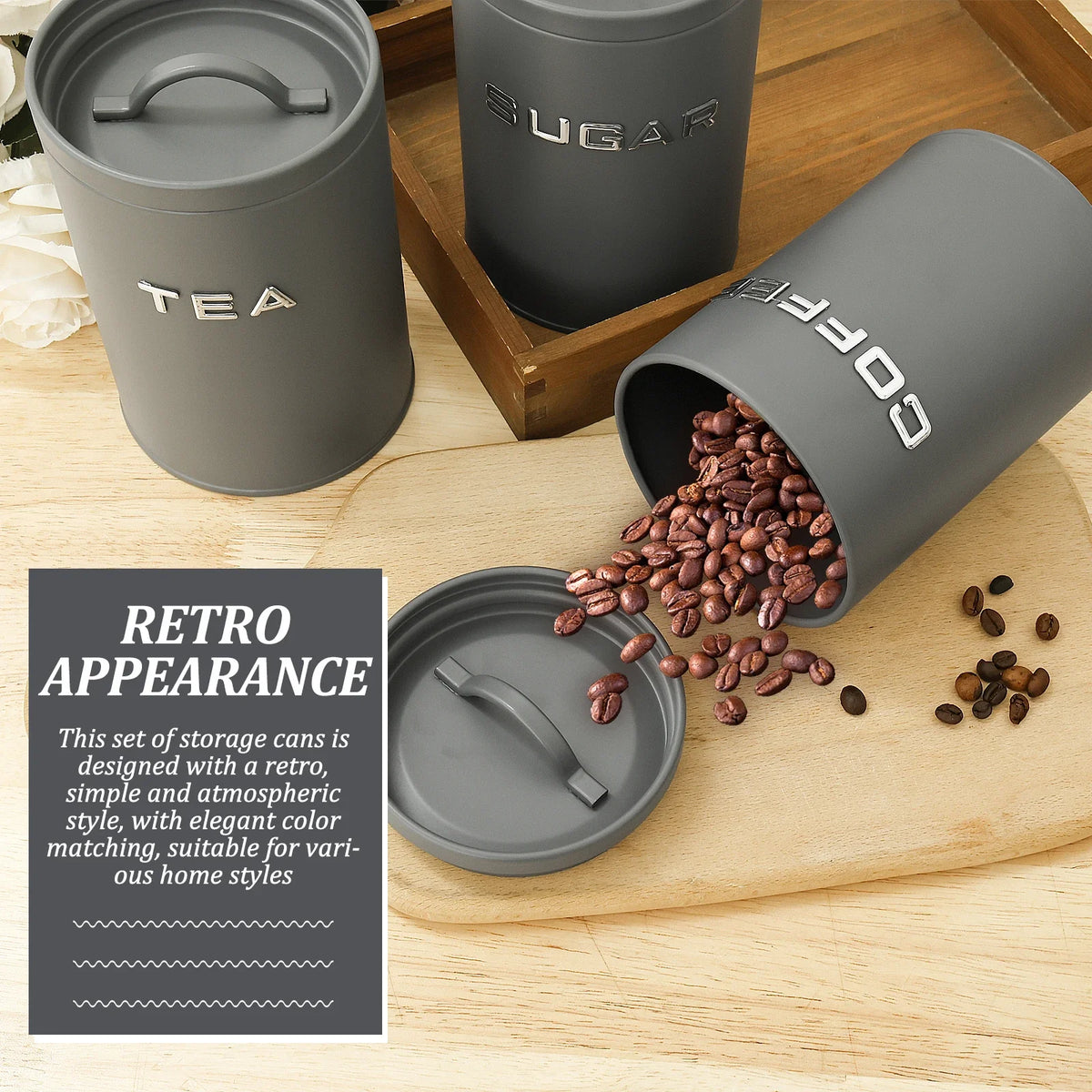 Tea Coffee Sugar Canister Jar Metal Round Container