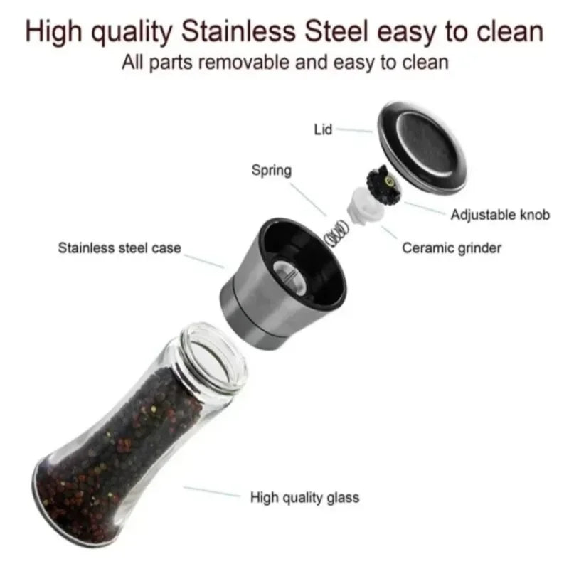 180/200ml Pepper Grinder Stainless Steel Glass Spice Bottle