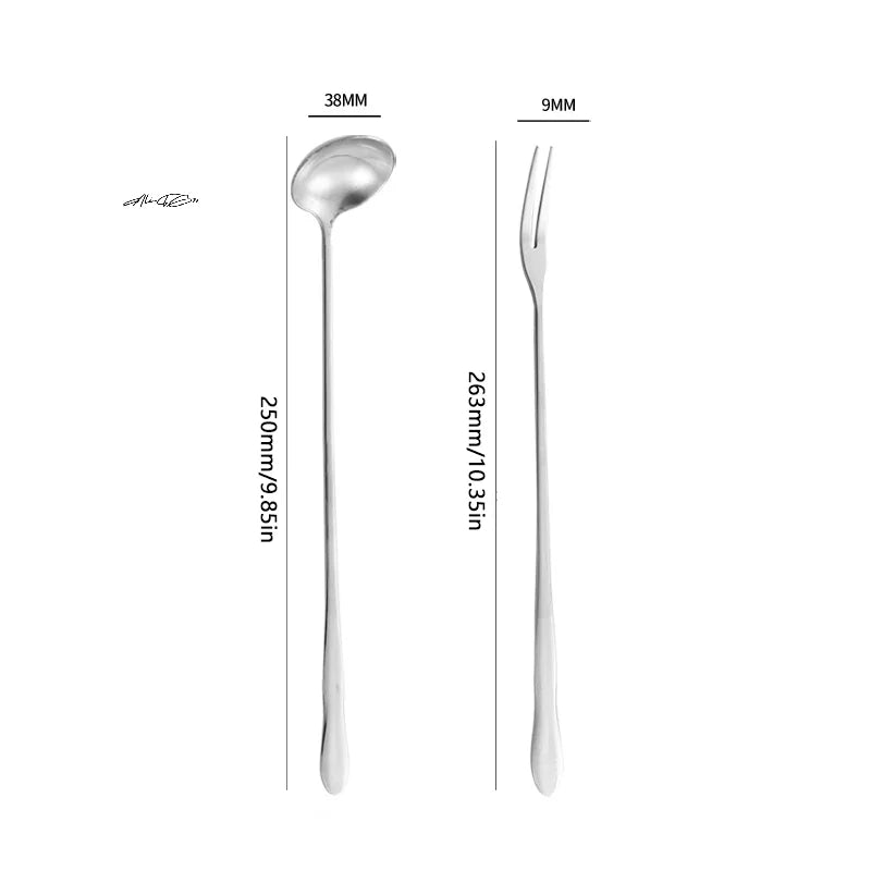 2pcs Stainless Steel Long Handle Pickle Fork Spoon