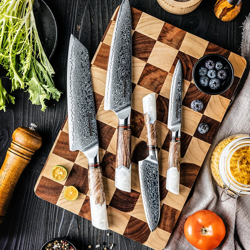 Grandsharp 1-4 Pieces Knife Damascus Steel 10cr15c0mov Steel