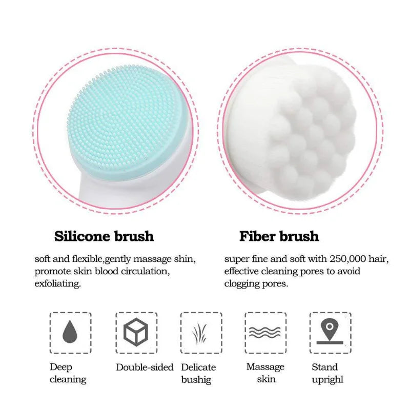 3d Double Silicone Facial Cleansing Brush Massage Facial