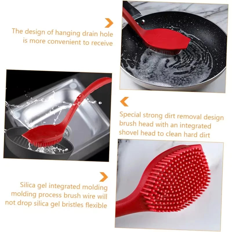 Long Handle Silicone Dishwashing Brush Hangable Pot &
