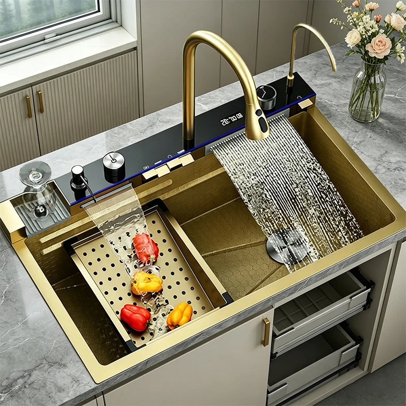 Stainless Steel Sink Large Slot Waterfall Digital Display