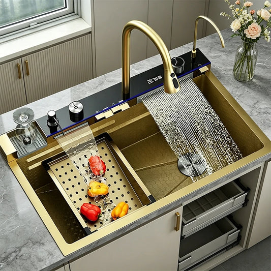 Stainless Steel Sink Large Slot Waterfall Digital Display