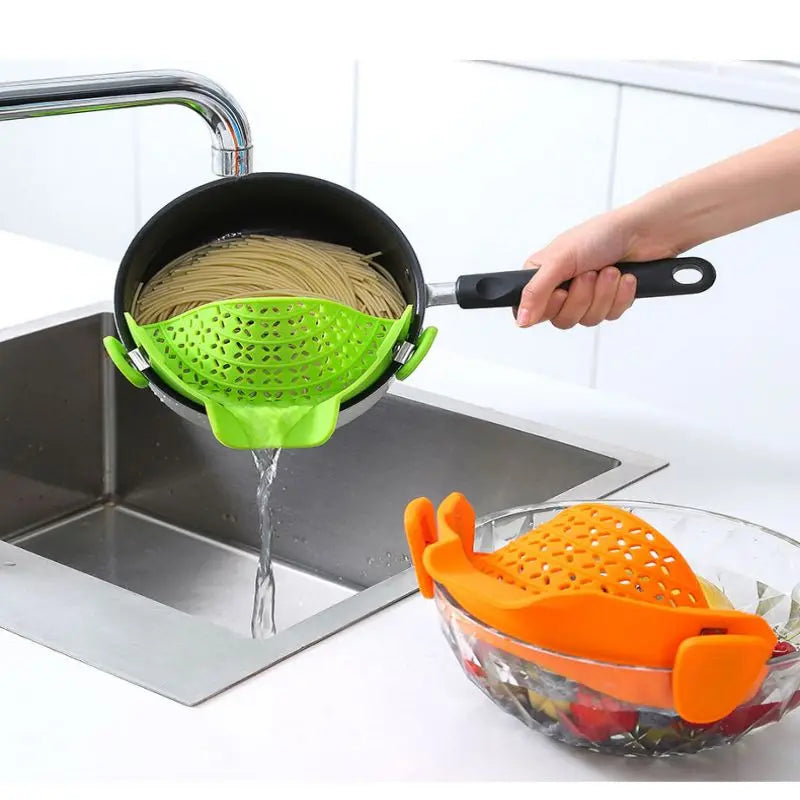 Universal Silicone Clip-On Pan Pot Strainer Anti-Spill Pasta