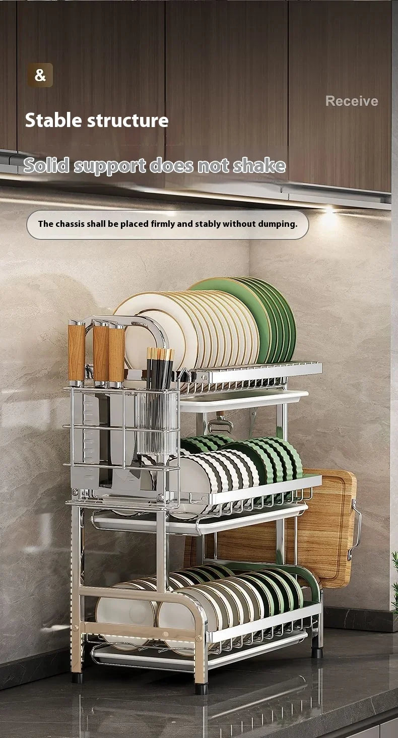 Dish Drying Rack Cutlery Holder Drain Tray Cutlery
