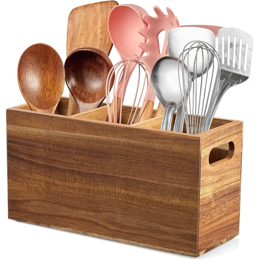 Wooden Utensil Storage Organizer Countertop Adjustable