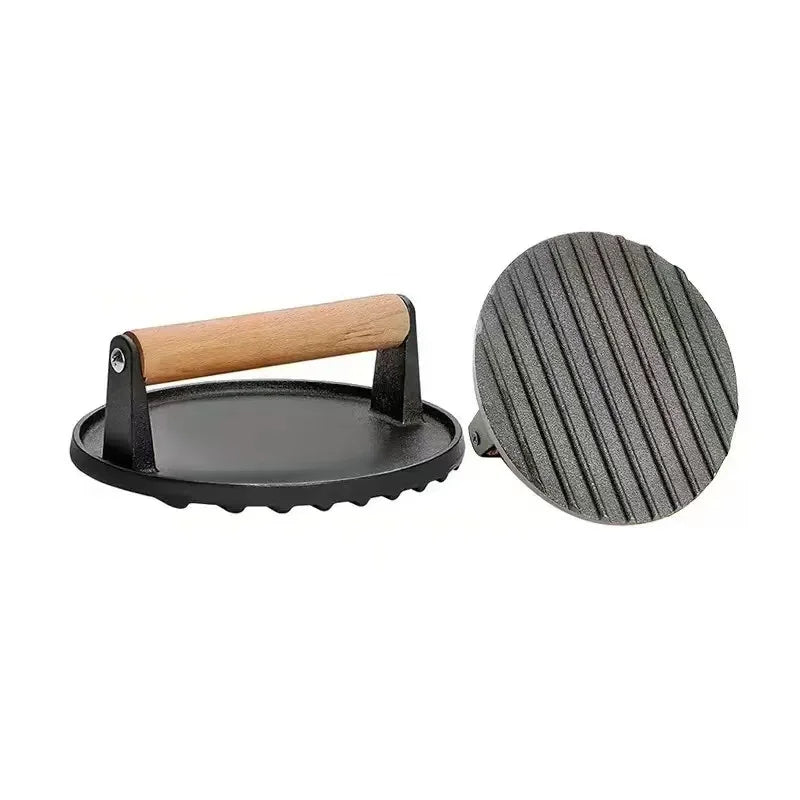 Cast Iron Steak Burger Press Round Rectangular Uncoated