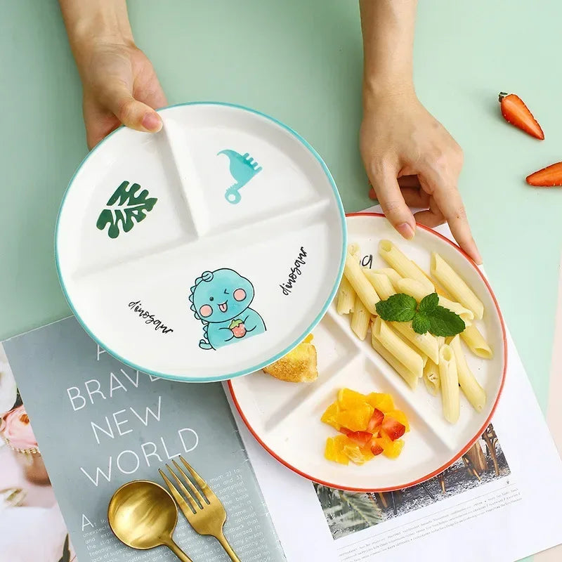 Divider Plate Ceramic Dish Serving Platter Children Tableware