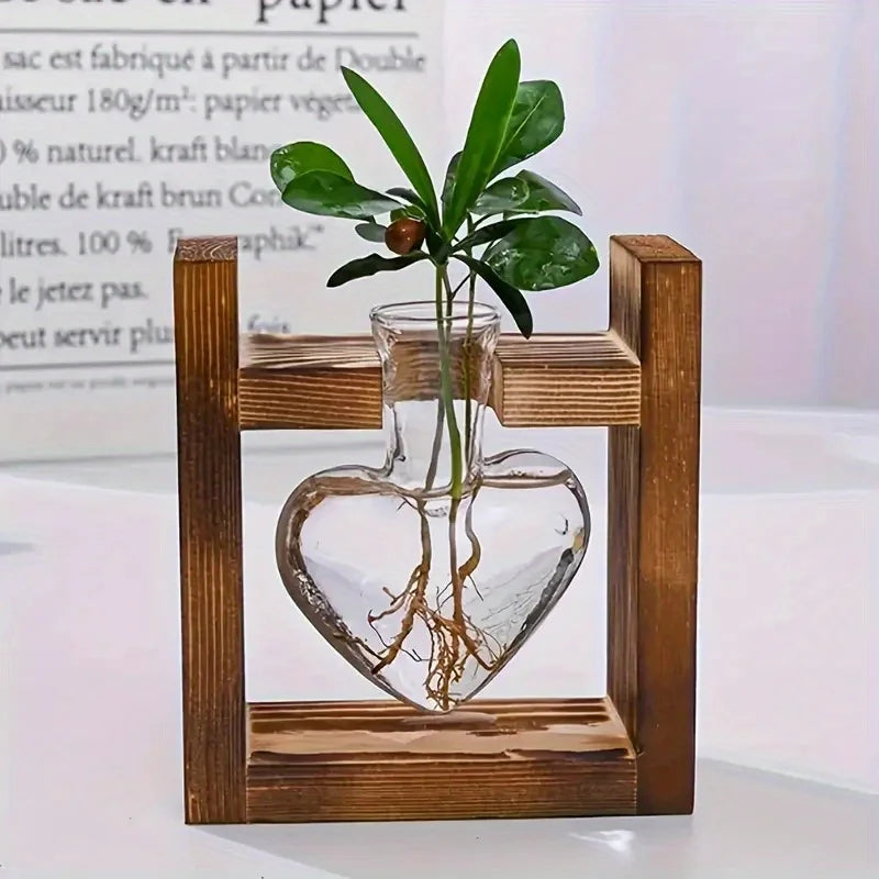 1-Pack Creative Wooden Frame Hydroponic Small Vase Green