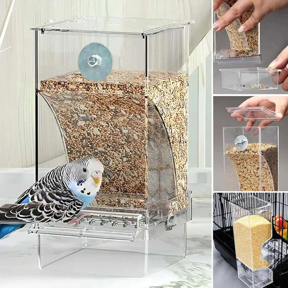 Clear Bird Feeding Device Anti-Waste Gravity Auto-Flow Station
