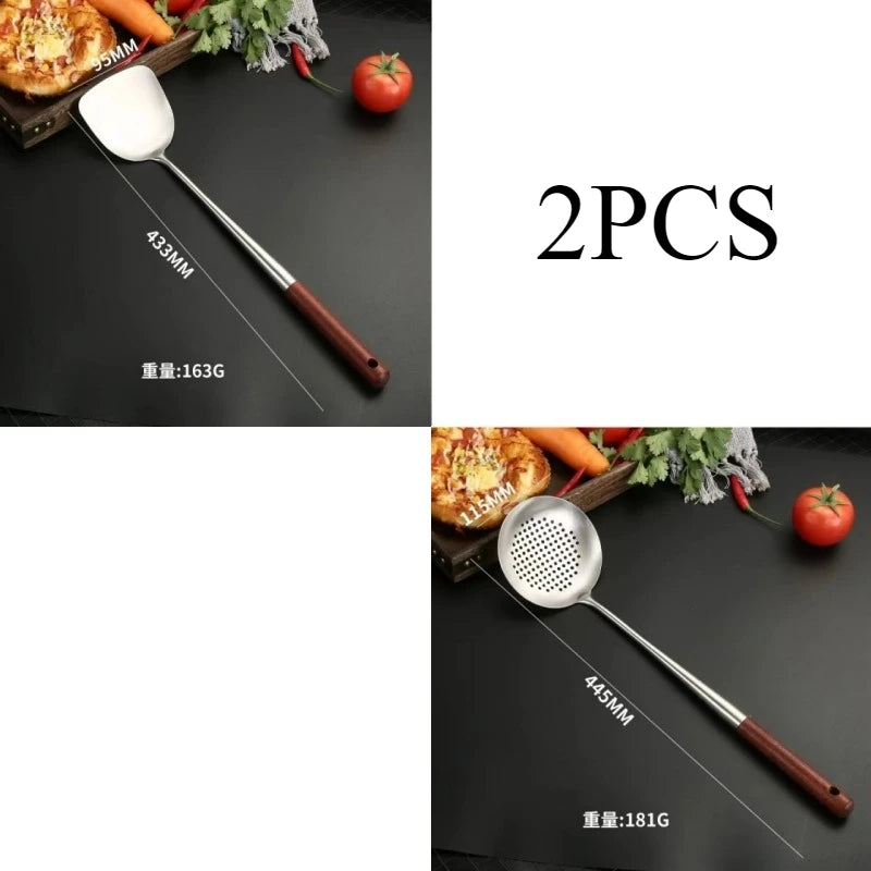 4/2pcs Long Handle Stainless Steel Wok Spatula Slotted