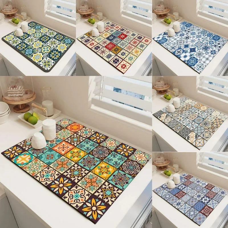 Vikama Vintage Bohemian Dish Drying Mat Non-Slip Absorbent