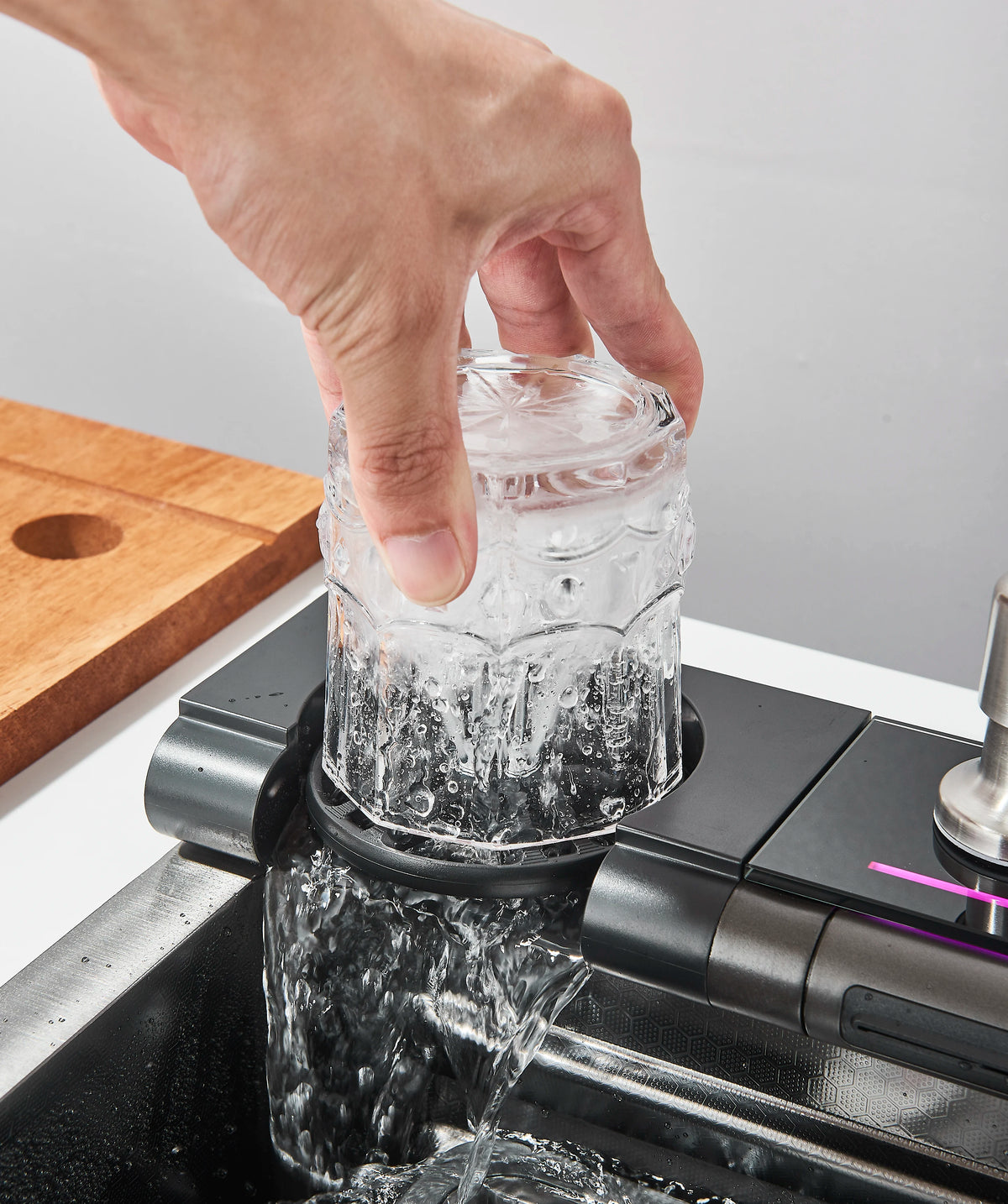 Stainless Steel Waterfall Sink Digital Display Large Sink