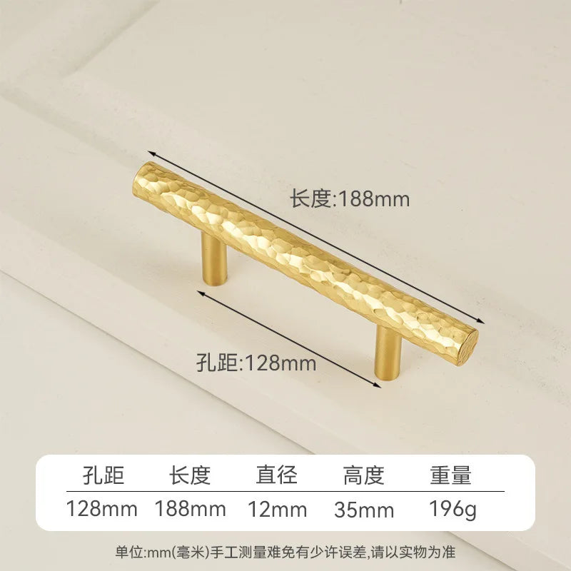 Solid Brass Wardrobe Handles Hammered Texture Handles Gold