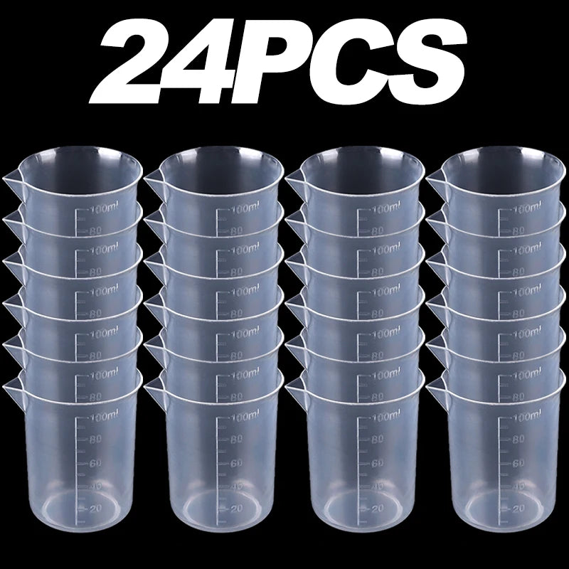 1-24pcs Plastic Mixing Cups 100ml Measuring Cups V-Shaped