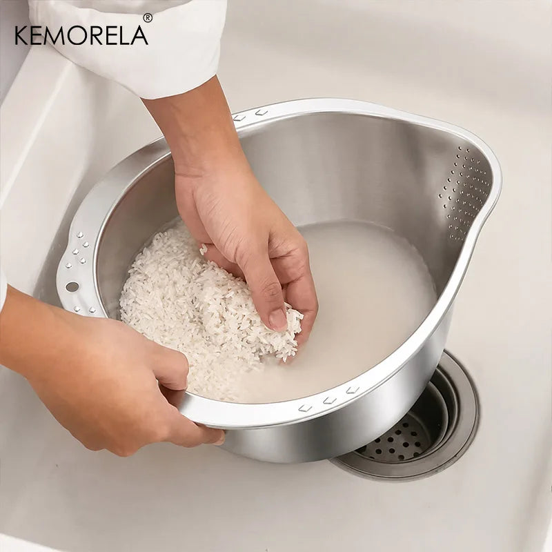 Rice Washer Strainer Bowl Stainless Steel Rice Washing