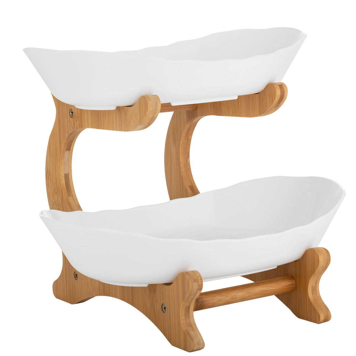 2-Tier Fruit Bowl Bamboo Fruit Basket Stand Food-Grade