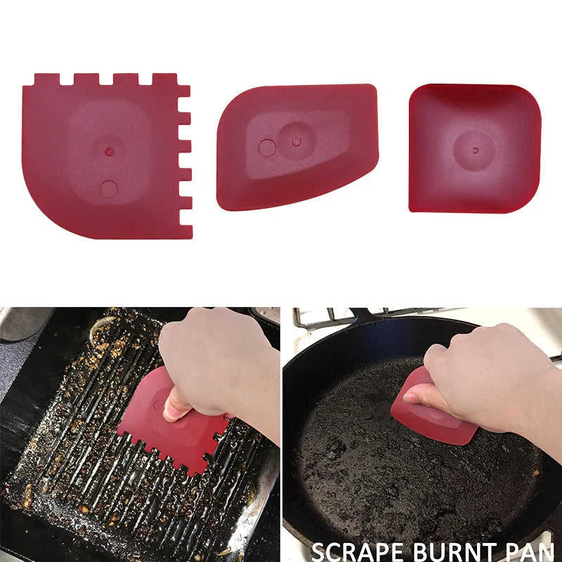 3pcs Grill Pan Scraper Frying Pan Stripe Cast