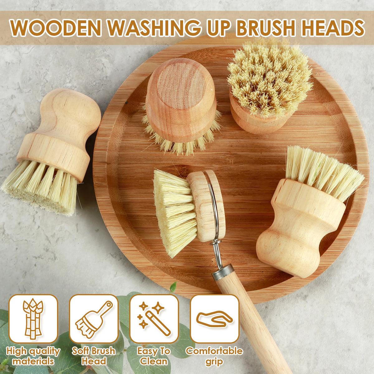 3/4/5/10pcs Bamboo Dish Scrub Brushes Replaceable Dish Brush