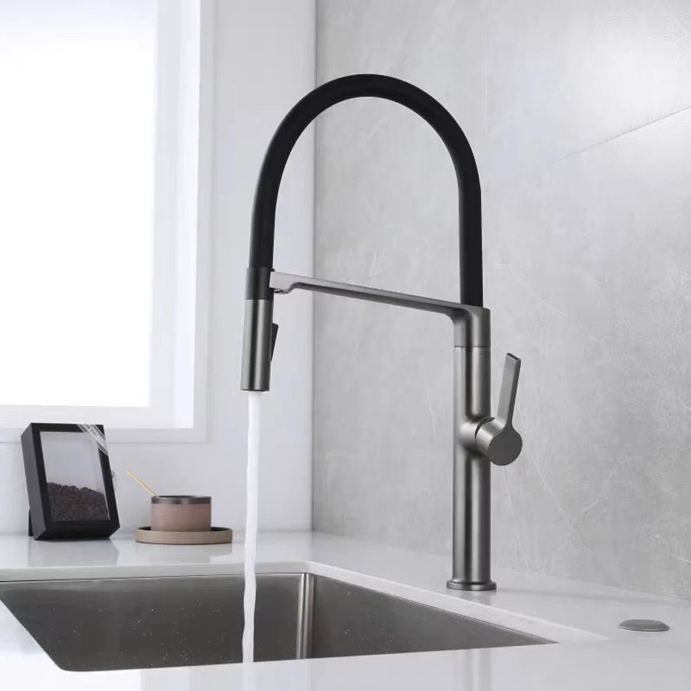 Gunmetal Rubber Faucet Mixer Rotation Pull Down Stream