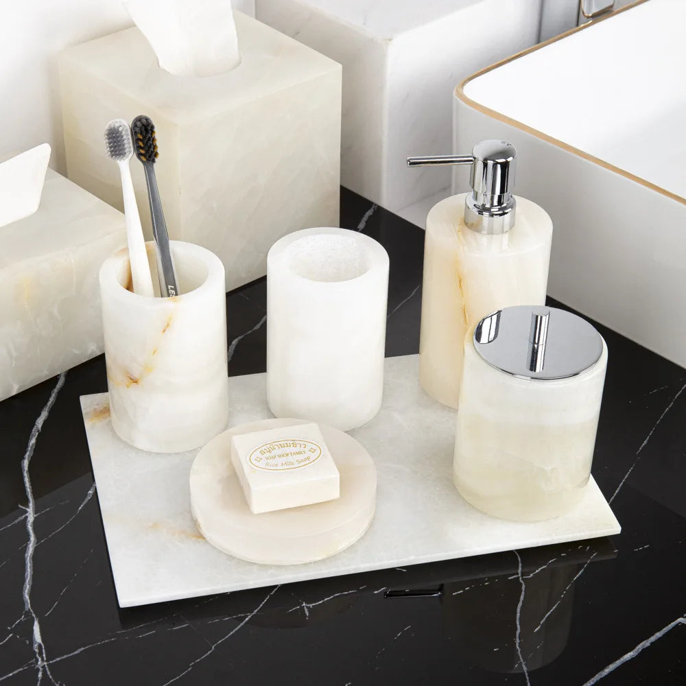 White Onyx Natural Marble Bathroom Luxury Soap Dispenser