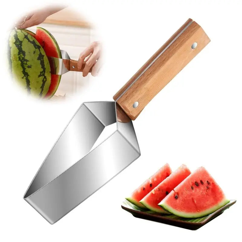 Watermelon Slicer Cut Pieces Stainless Steel Wooden-Handled Knife