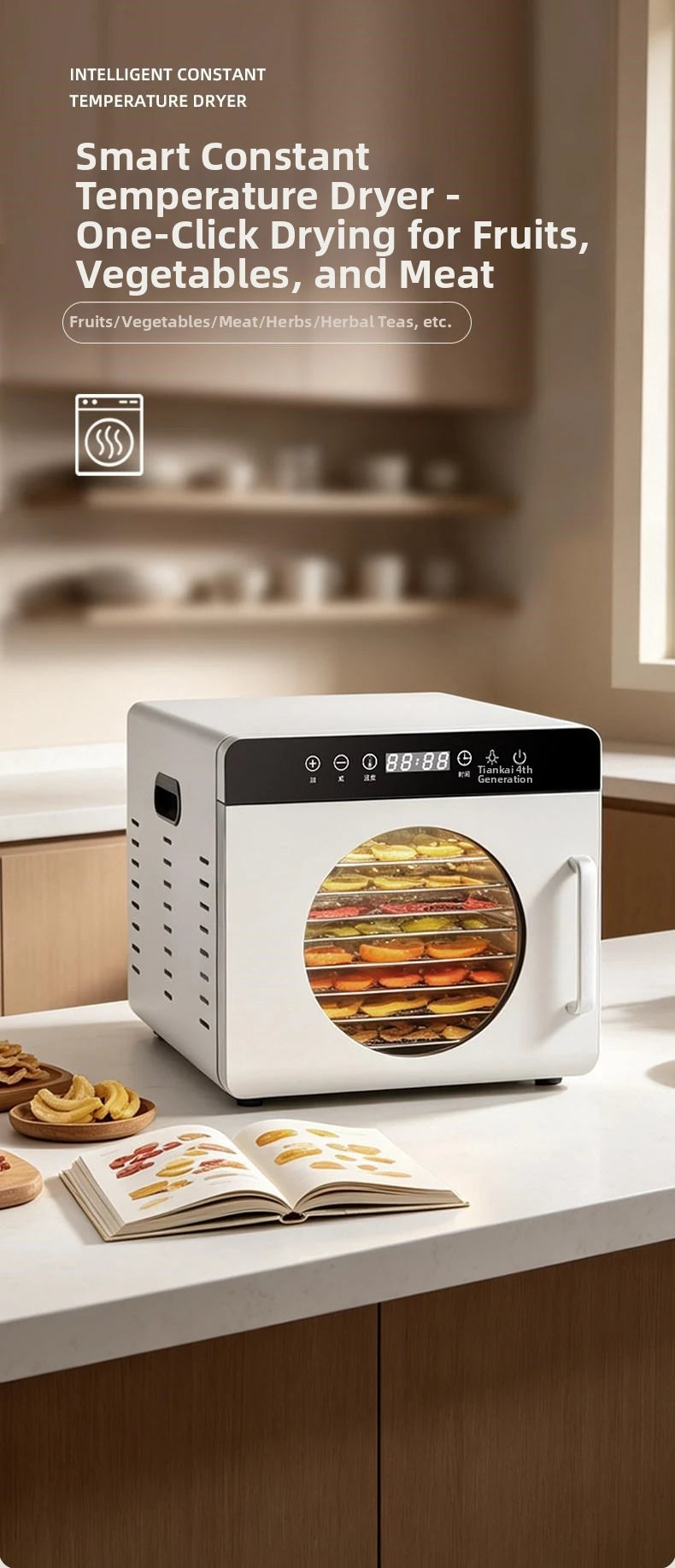 8-Layer Commercial Food Dehydrator Stainless Steel Electric Dryer