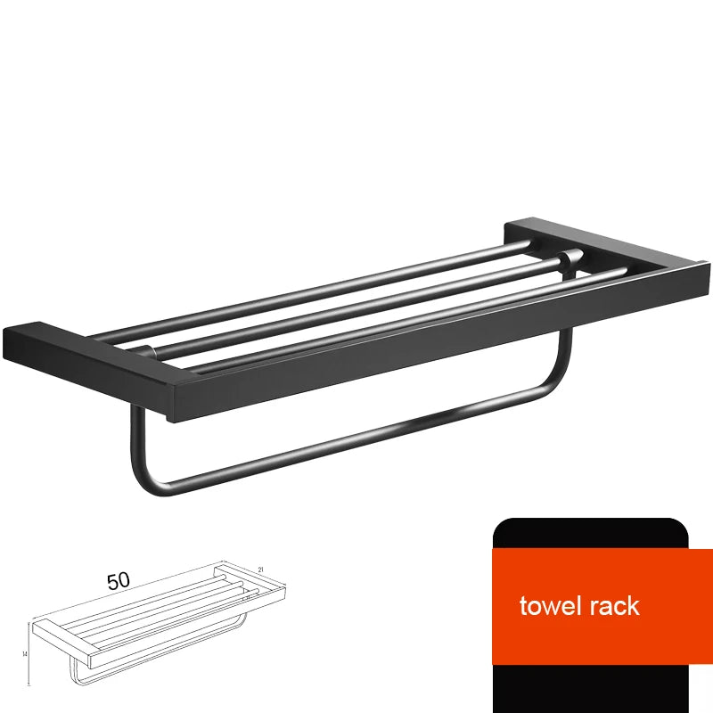 Matte Black Hook Towel Rack 304 Stainless Steel