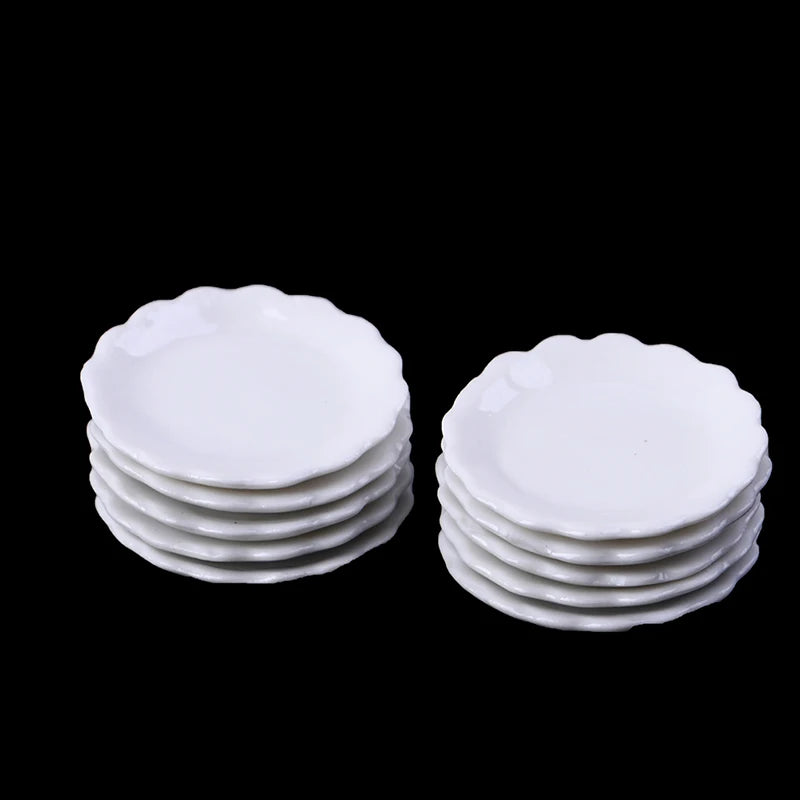 2pcs 12 Dollhouse Miniature Ceramic Plate Dessert Lace