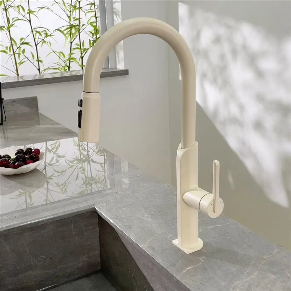Brushed Gold Pull Out Faucet Sus304 Sink Faucet