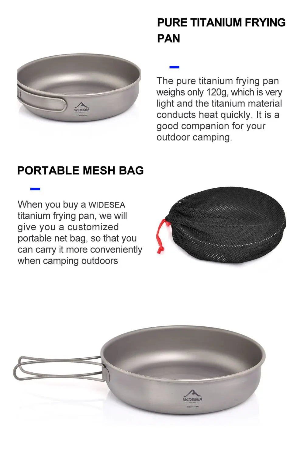 Widesea Camping Titanium Frying Pan Pot Bowl Ultra-Light