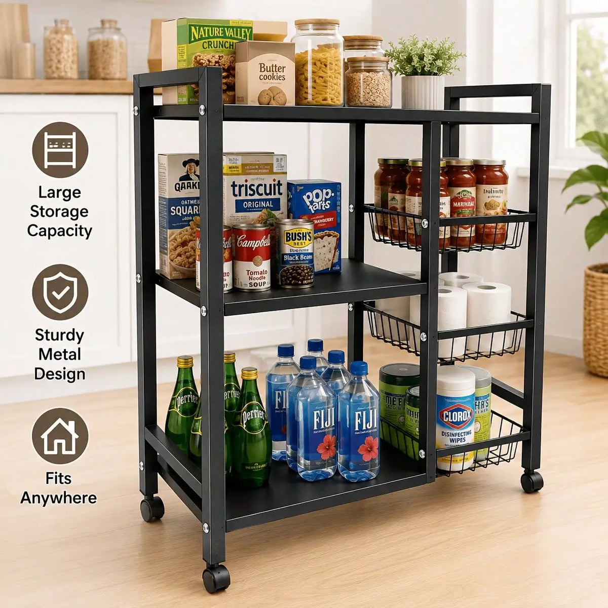 Mobile Storage Rack Adjustable 4-Tier Shelving Unit Wire