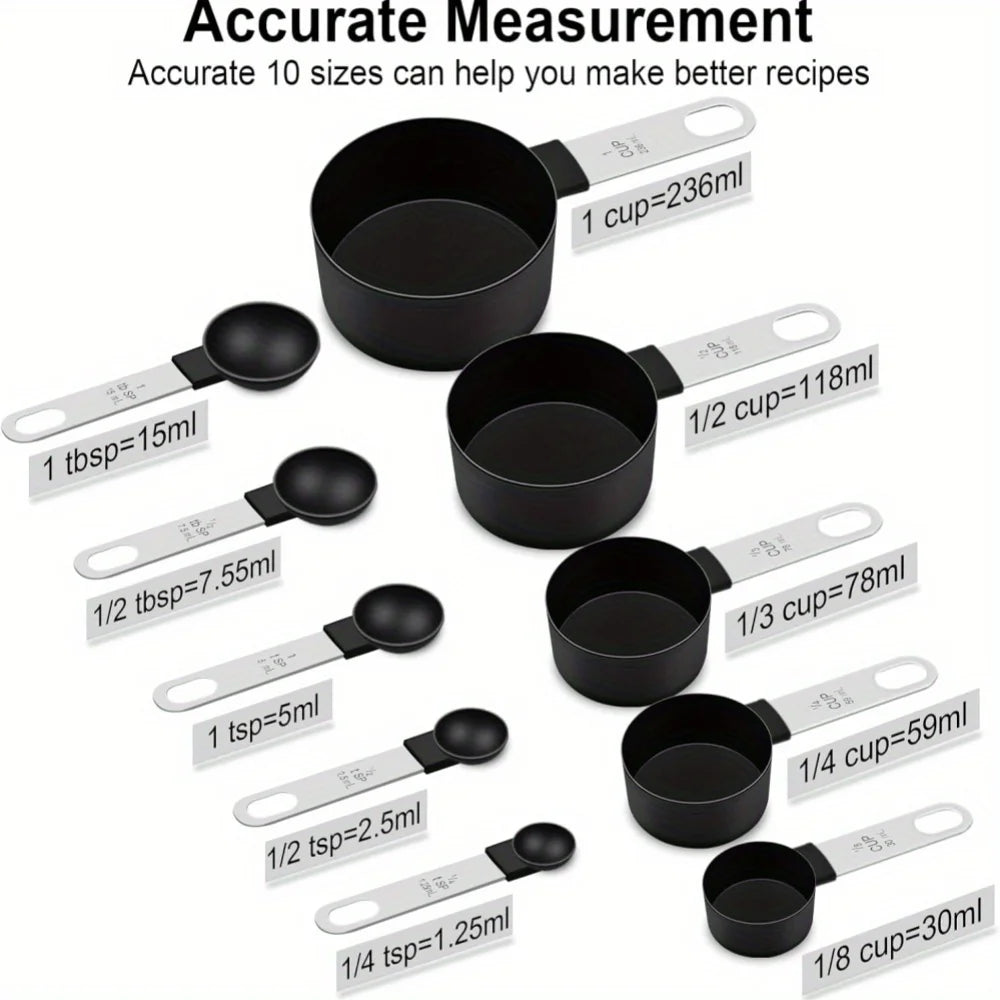 10 Measuring Cups Spoons Stainless Steel Handle Stackable