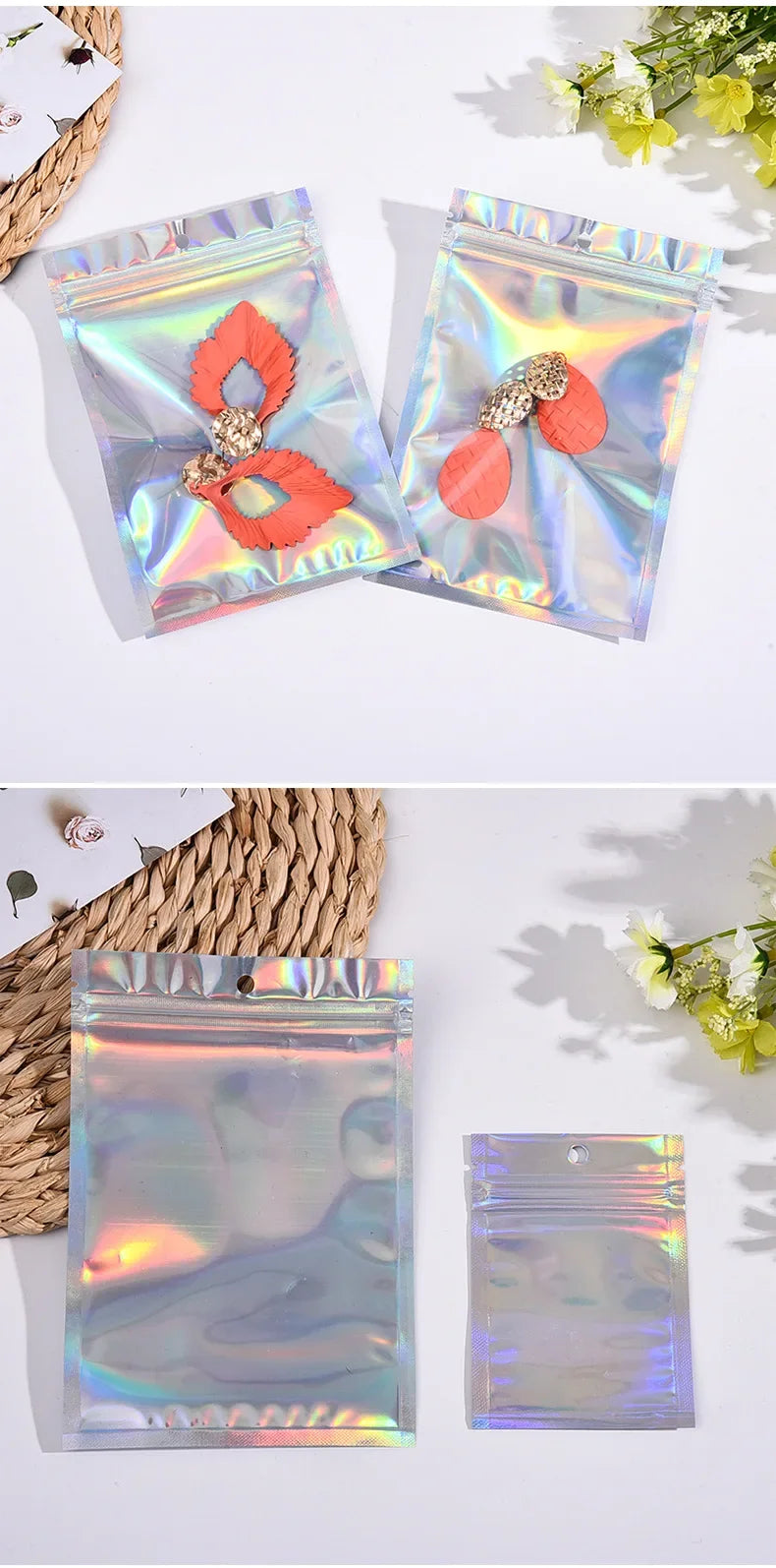 10-200pcs Laser Ziplock Bag Necklace Earrings Jewelry Gift