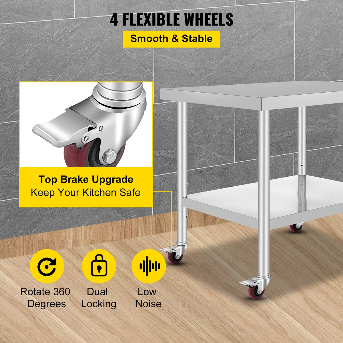 Succebuy Stainless Steel Prep Table Caster Wheels &