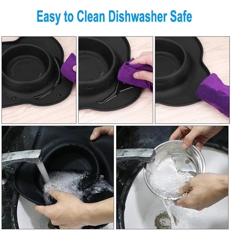 Antislip Double Dog Bowl Silicone Mat Durable Stainless