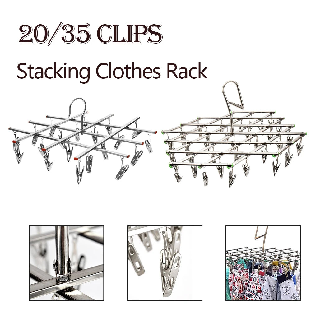 20/35 Clips Folding Drying Rack Stainless Steel Windproof