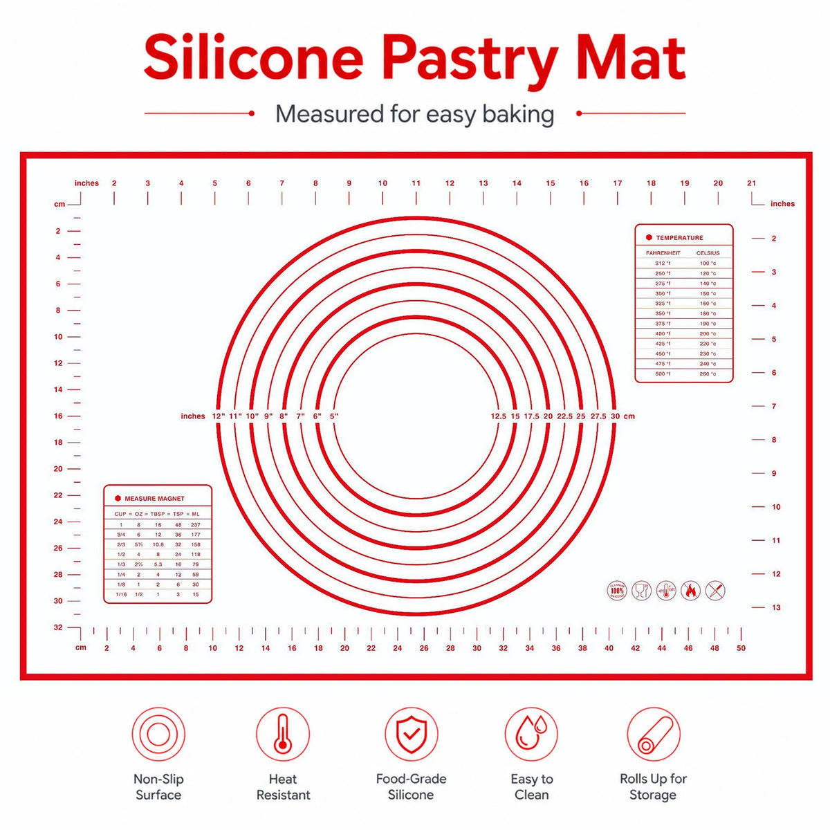 Silicone Pastry Mat Extra Thick Non Stick Baking
