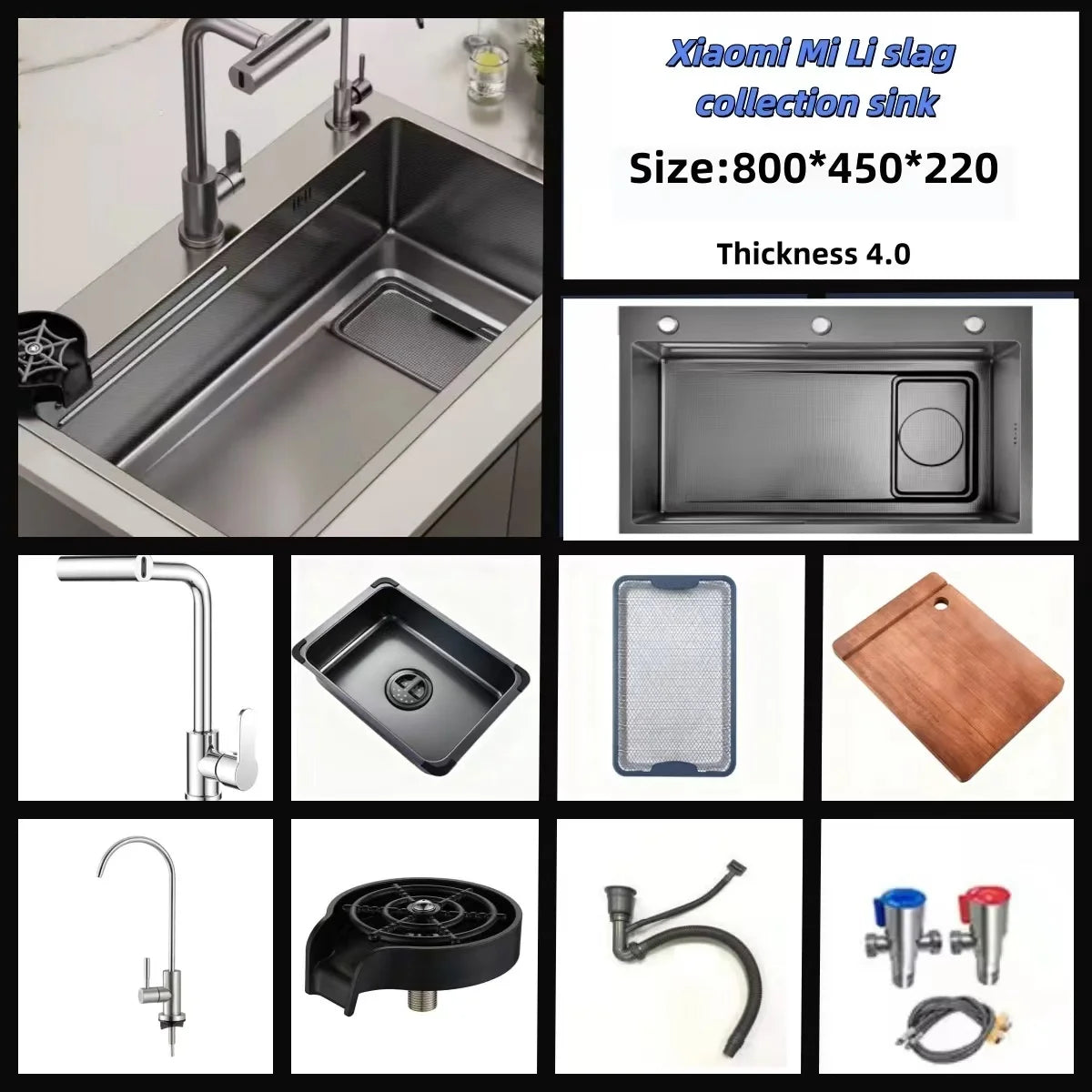 Large Single-Basin Sink Drain Smart Sink Nano-Embossed Slag